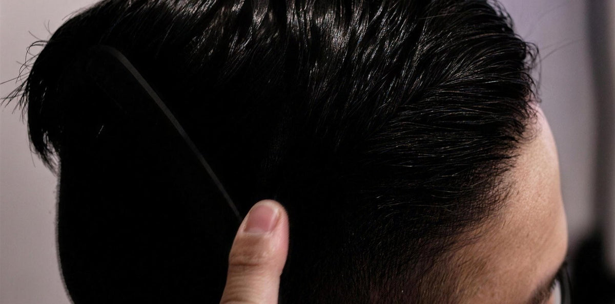 Man combing a slick-back hairstyle with Imperial pomade