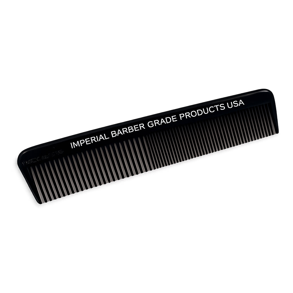 Imperial Barber Grade Products USA black 5-inch pocket comb, shown at a slight angle against a white background.